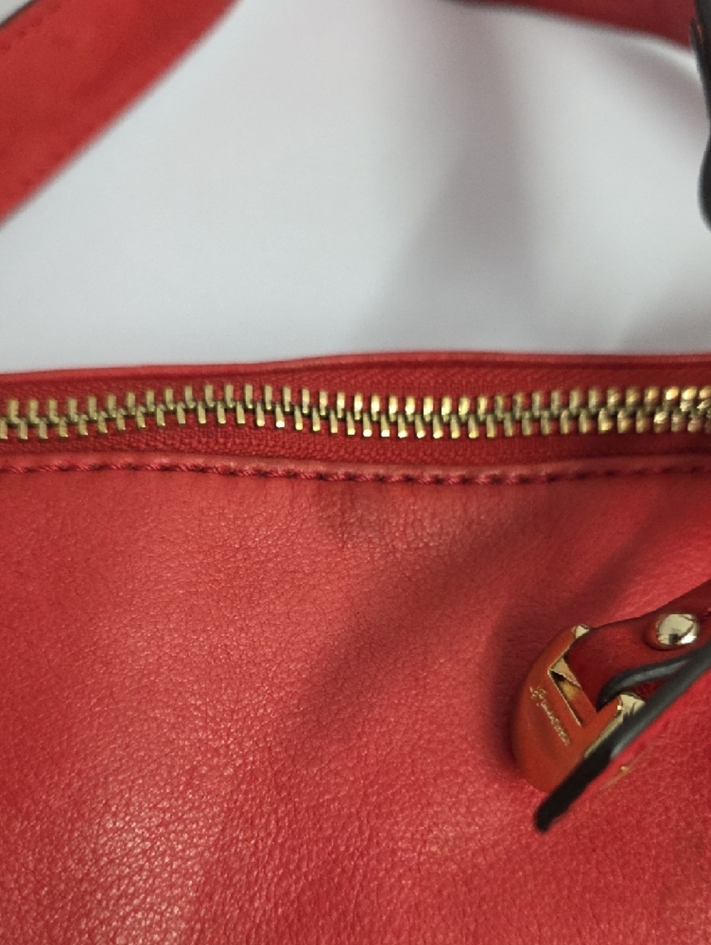 B. Makowsky Red Genuine Leather Shoulder Bag Gold Hardware Crossbody Purse - Picture 14 of 16
